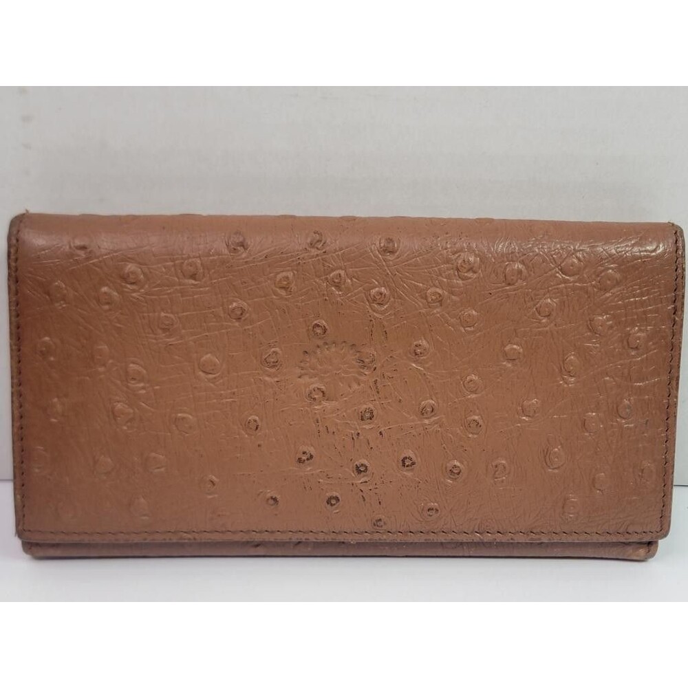 Mulberry England Vintage Ostrich Leather Continental Wallet Brown Plaid Lining